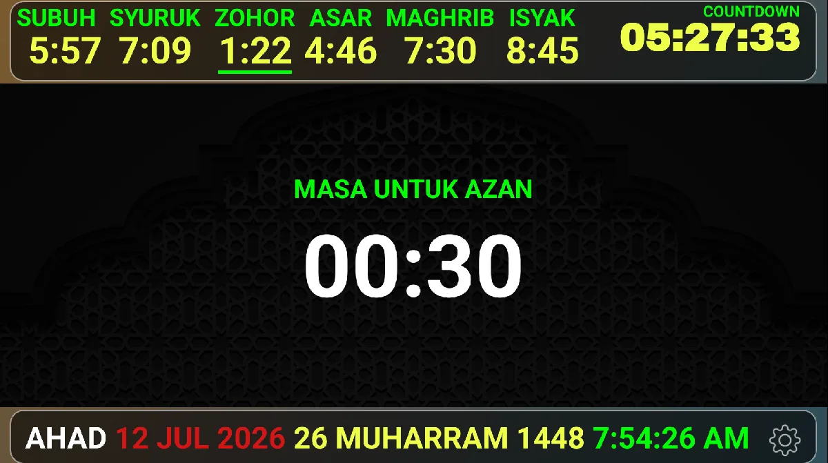 Kiraan detik azan di skrin TV
